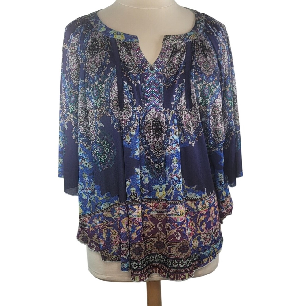 Apt. 9 Bohemian Blue Floral Print Peasant Top